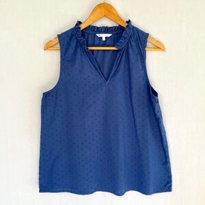 SOUTHERN TIDE Women's Sz Medium Ocean Blue Clip Dot Ruffle V-neck Sleeveless Top